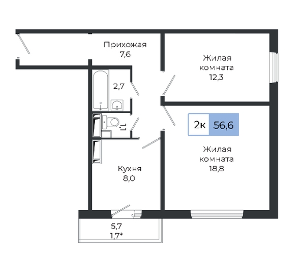 
  Продается 2-комн. квартира, 54.6 м², ЖК Три слона, дом 1
. Фото 1.