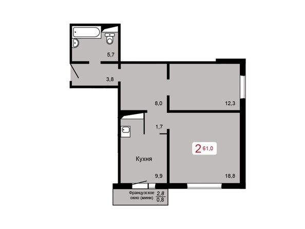 
  Продается 2-комн. квартира, 61 м², ЖК Мичурино, дом 2 строение 5
. Фото 4.
