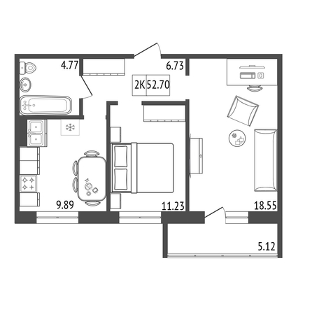 
  Продам 2-комн. квартиру, 52.7 м², ЖК Аринский, дом 2 корпус 2
. Фото 1.