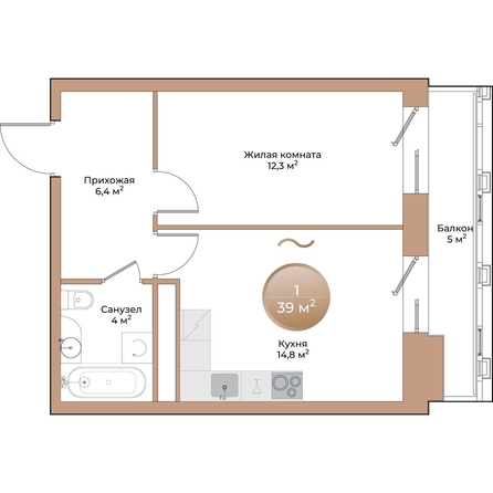 
  Продается 1-комн. квартира, 39 м², ЖК Небо над Енисеем
. Фото 1.