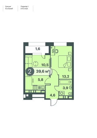 
  Продается 2-комн. квартира, 39.6 м², ЖК Три Клёна, дом 1
. Фото 1.