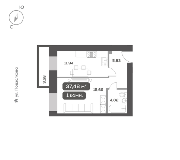 
  Продается 1-комн. квартира, 37.48 м², ЖК DAO (ДАО), дом 1
. Фото 6.