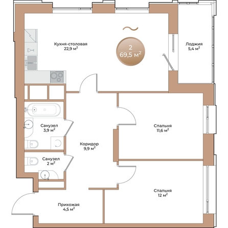 
  Продается 2-комн. квартира, 69.5 м², ЖК Небо над Енисеем
. Фото 1.