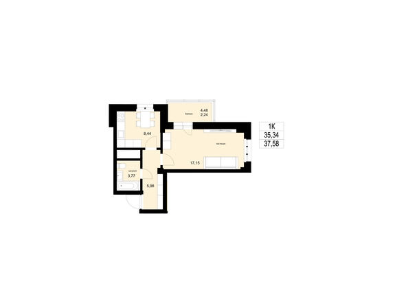 
  Продается 1-комн. квартира, 37.58 м², ЖК ЛЕТО, дом 1
. Фото 1.