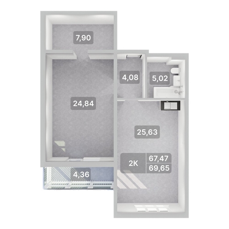 
  Продается 2-комн. квартира 69.65 м², в ЖК Аллея Парк, 3 этап. Фото 2.