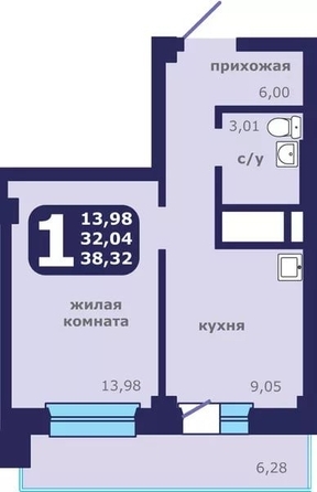 
  Продается 1-комн. квартира 38.32 м², в ЖК Звездный. Фото 1.