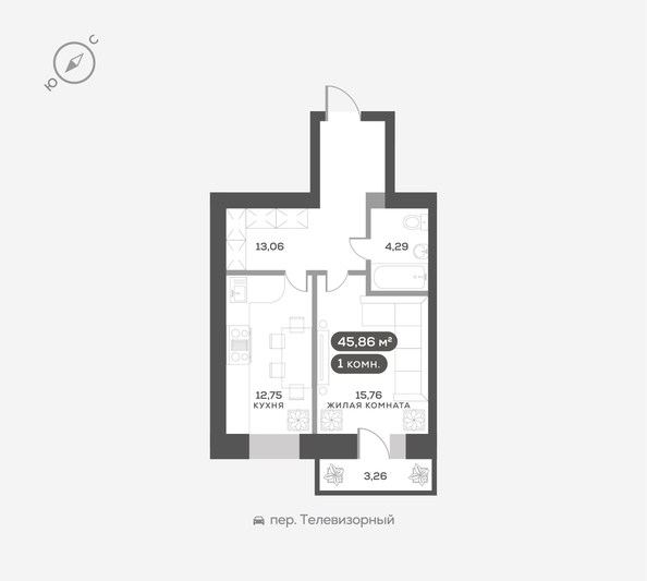 
  Продается 1-комн. квартира 46.01 м², в ЖК ОКТА, дом 2. Фото 1.