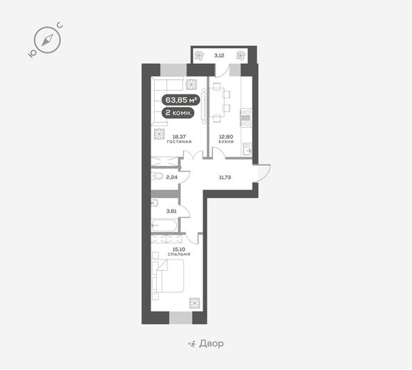 
  Продается 2-комн. квартира 63.25 м², в ЖК Октябрьский, дом 1. Фото 1.