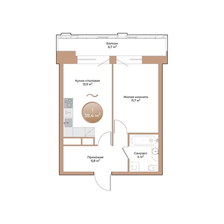 
  Продается 1-комн. квартира 38.4 м², в ЖК Небо над Енисеем. Фото 1.