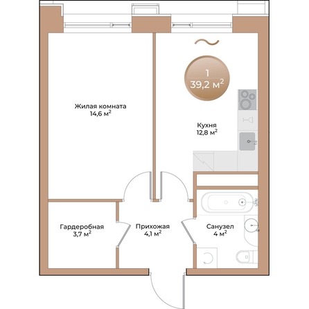 
  Продается 1-комн. квартира 39.2 м², в ЖК Небо над Енисеем. Фото 1.