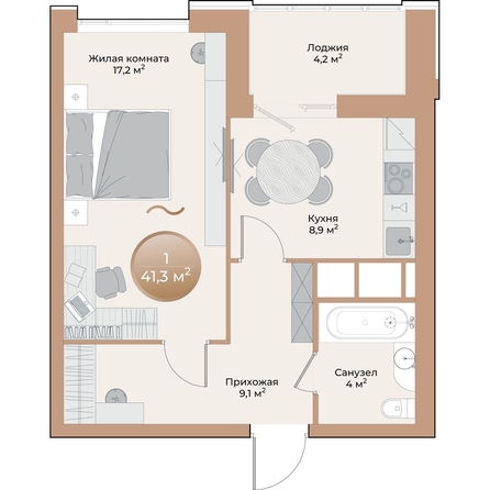 
  Продается 1-комн. квартира 41.3 м², в ЖК Небо над Енисеем. Фото 2.