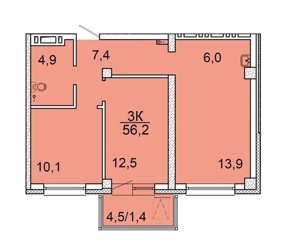 
  Продается 3-комн. квартира 55.9 м², в ЖК Зеленая высотка на Калинина. Фото 3.