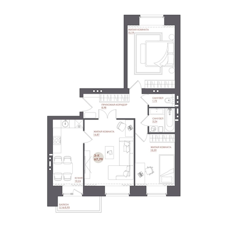 
  Продается 3-комн. квартира 67.79 м², в ЖК Звезда. Фото 1.