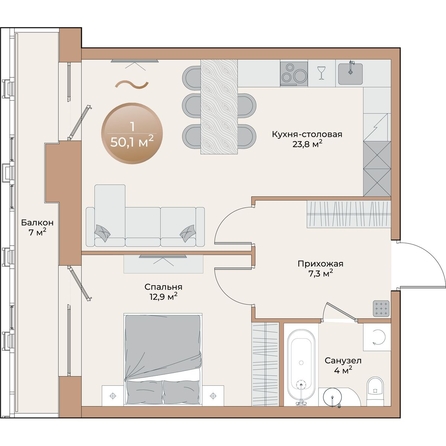 
  Продается 1-комн. квартира 50.1 м², в ЖК Небо над Енисеем. Фото 2.
