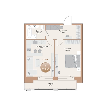 
  Продается 1-комн. квартира 47.1 м², в ЖК Небо над Енисеем. Фото 2.