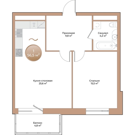 
  Продается 1-комн. квартира 56.5 м², в ЖК Небо над Енисеем. Фото 1.