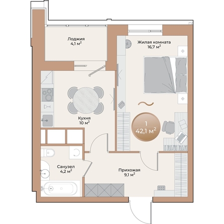 
  Продается 1-комн. квартира 42.1 м², в ЖК Небо над Енисеем. Фото 2.