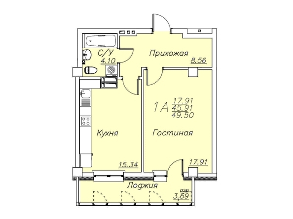 
  Продается апартамент 49.5 м², в АК Хауспарк. Фото 3.
