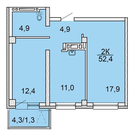 
  Продается 2-комн. квартира 52.1 м², в ЖК Зеленая высотка на Калинина. Фото 1.