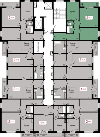 
  Продается 2-комн. квартира 60.7 м², в ЖК КБС. Классика, дом 1. Фото 1.