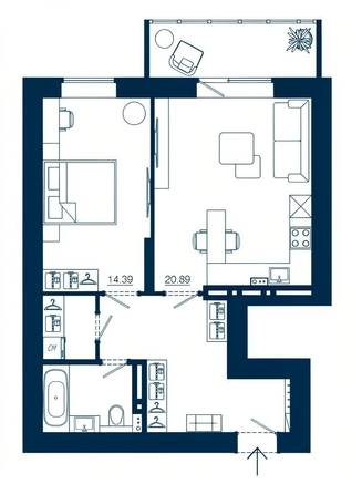 
  Продается 2-комн. квартира 55.82 м², в ЖК АЭРО, дом 1. Фото 1.
