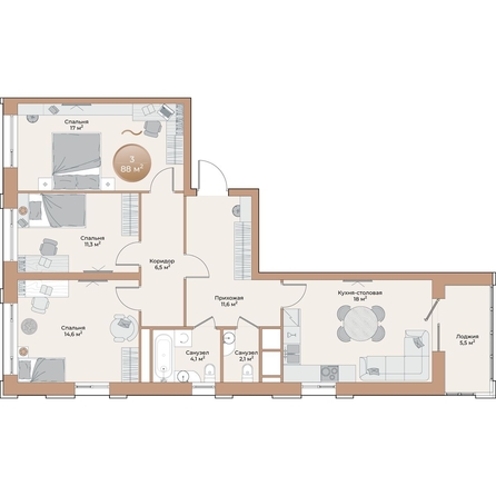 
  Продается 3-комн. квартира 88 м², в ЖК Небо над Енисеем. Фото 2.