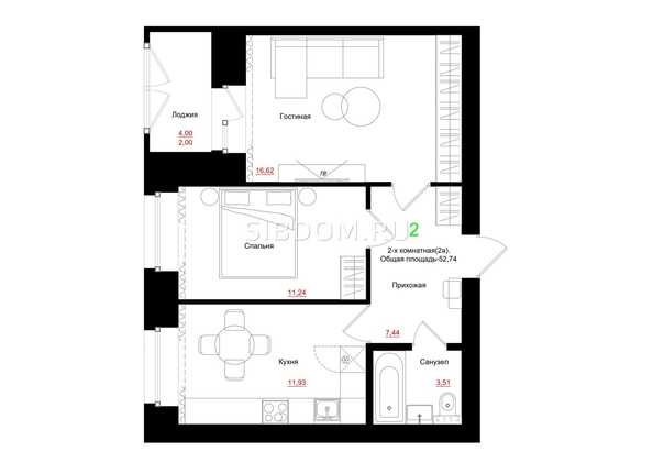 
  Продается 2-комн. квартира 51.98 м², в ЖК Соцветие, дом 5.4. Фото 1.