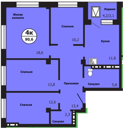 
  Продается 4-комн. квартира 90.6 м², в ЖК Тихие зори, дом Гранит корпус 2. Фото 1.