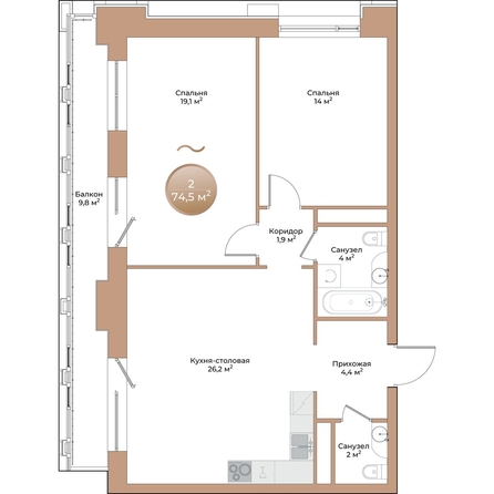 
  Продается 2-комн. квартира 74.5 м², в ЖК Небо над Енисеем. Фото 1.