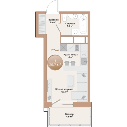 
  Продается студия 25.7 м², в ЖК Небо над Енисеем. Фото 2.