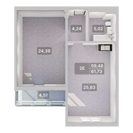 
  Продается 2-комн. квартира 61.73 м², в ЖК Аллея Парк, 1 этап. Фото 2.