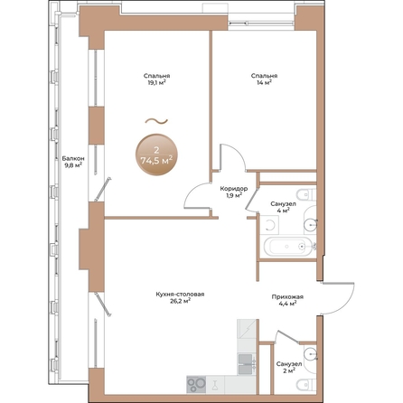 
  Продается 2-комн. квартира 74.5 м², в ЖК Небо над Енисеем. Фото 1.
