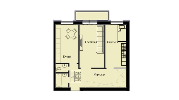 
  Продается 2-комн. квартира 64.08 м², в ЖК Космос. Фото 1.