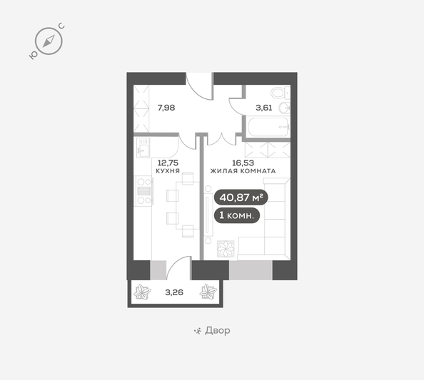 
  Продается 1-комн. квартира 40.87 м², в ЖК ОКТА, дом 2. Фото 6.