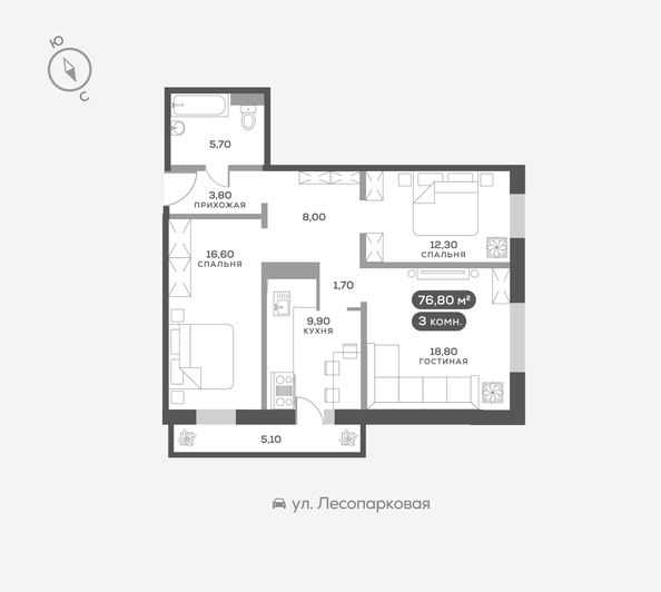 
  Продается 3-комн. квартира 76.6 м², в ЖК Белый квартал на Свободном, дом 3. Фото 6.