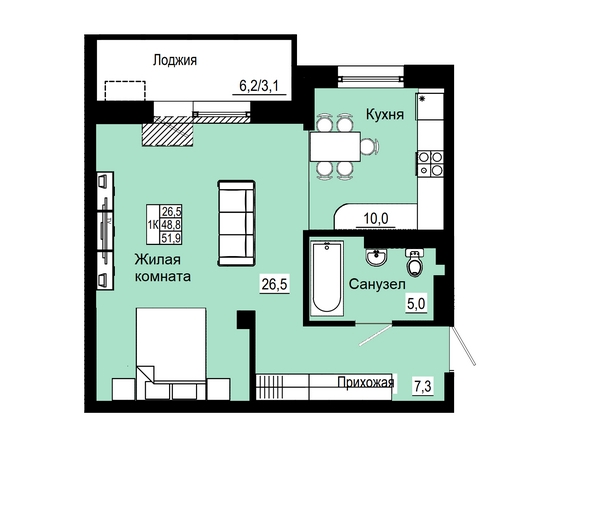 
  Продается 1-комн. квартира 52.2 м², в ЖК Эмоушн. Фото 2.