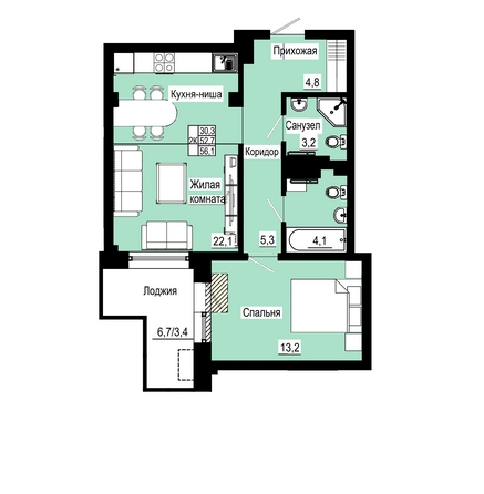 
  Продается 2-комн. квартира 56 м², в ЖК Эмоушн. Фото 3.