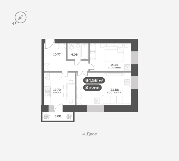 
  Продается 2-комн. квартира 64.7 м², в ЖК ОКТА, дом 2. Фото 6.