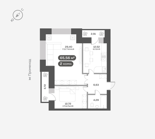 
  Продается 2-комн. квартира 65.8 м², в ЖК ОКТА, дом 2. Фото 6.