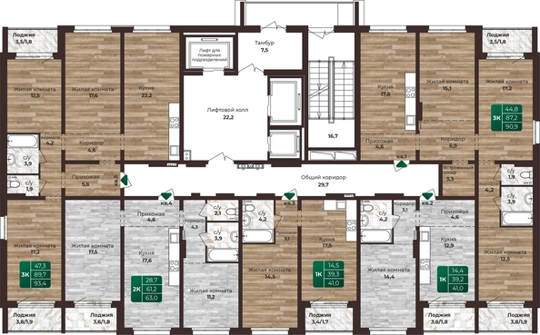 
   Продам 2-комнатную, 63 м², Шервуд, (Нагорная 6-я, 15в корп 2)

. Фото 2.