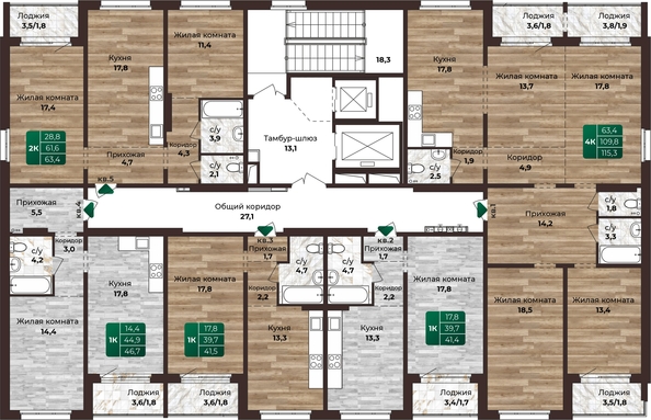 
   Продам 2-комнатную, 63.4 м², Шервуд, (Нагорная 6-я, 15в корп 2)

. Фото 1.