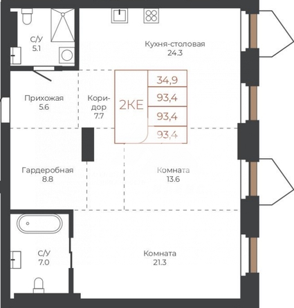 
   Продам 2-комнатную, 93.4 м², им В.Н.Баварина пл, 8

. Фото 2.