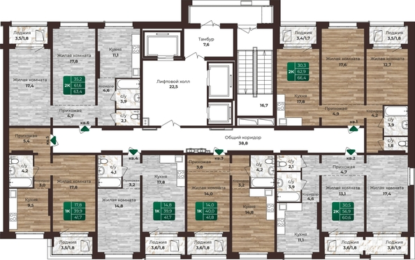 
   Продам 2-комнатную, 63.4 м², Шервуд, (Нагорная 6-я, 15в корп 1)

. Фото 2.