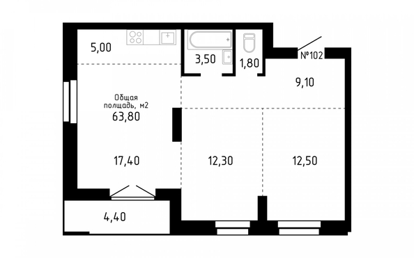 
   Продам 3-комнатную, 63.8 м², Smart (Смарт)

. Фото 10.