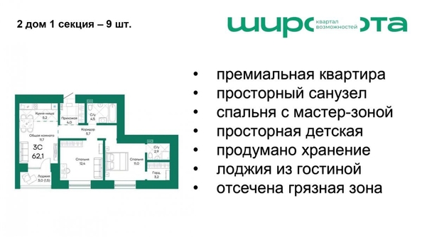 
   Продам 3-комнатную, 62.1 м², Широта, корпус 2

. Фото 1.