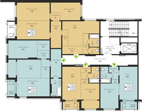
  Продается 3-комн. квартира, 98.1 м², ЖК Шотландия, Солнечная поляна 69
. Фото 1.