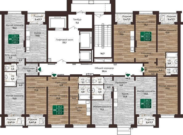
  Продается 2-комн. квартира, 62.9 м², ЖК Шервуд, (Нагорная 6-я, 15в корп 1)
. Фото 1.
