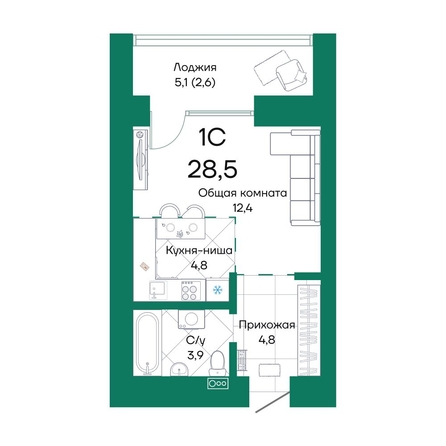 
  Продается студия, 28.5 м², ЖК Широта, корпус 2
. Фото 1.
