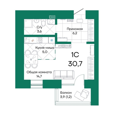 
  Продается студия, 30.7 м², ЖК Широта, корпус 2
. Фото 1.