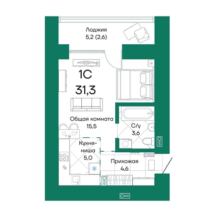 
  Продается студия, 31.3 м², ЖК Широта, корпус 2
. Фото 1.